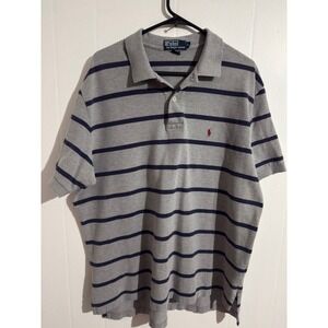 Polo Ralph Lauren Mens XL Grey Navy Blue Striped Short Sleeve Polo Shirt